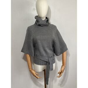 LouLou Bat Wing Belted Turtle Neck Sweater S Grey Preppy City Vibes Downtown